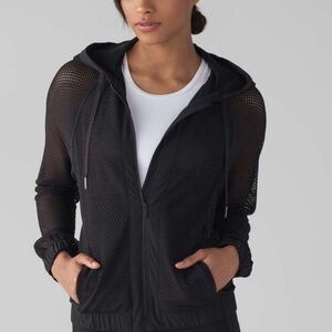 Lululemon mesh on mesh jacket black full zip hooded size 4